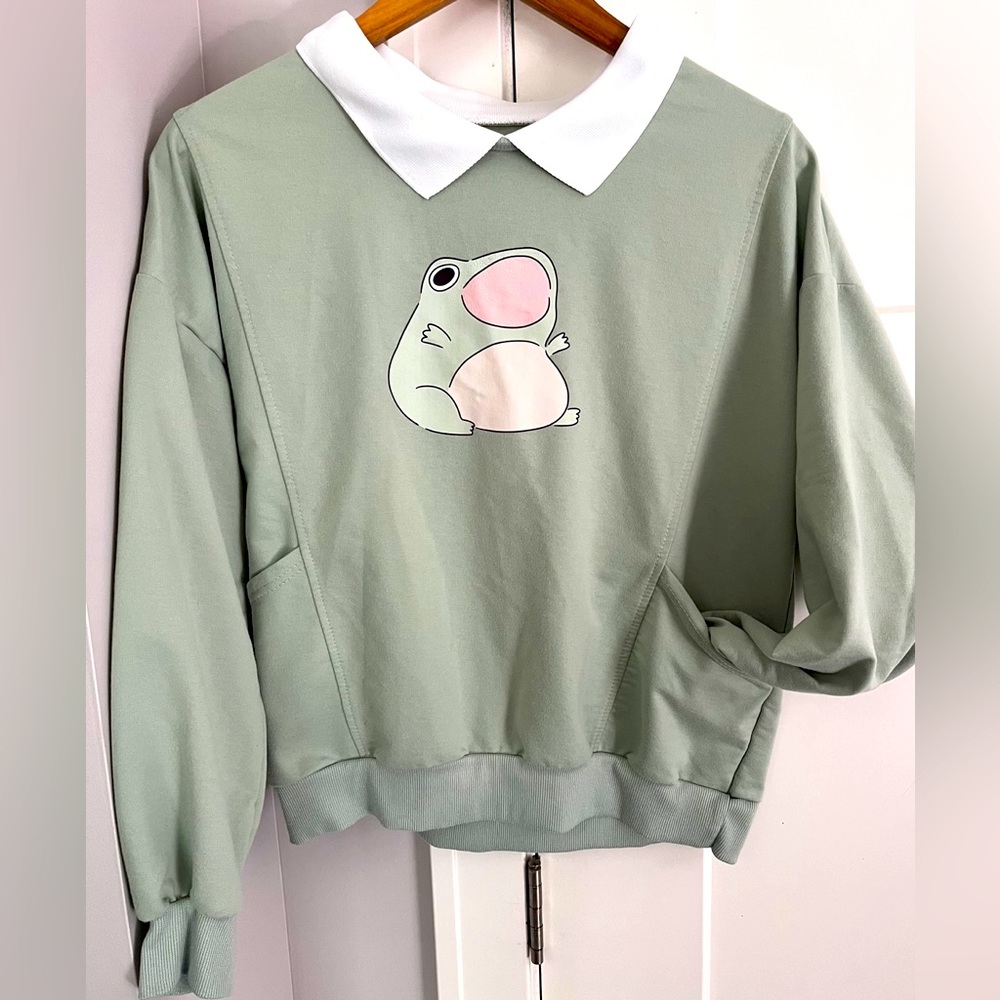 Girls Frog Sweatshirt Graphic Aesthetic Kids Kawaii Long Sleeve top size L (10)